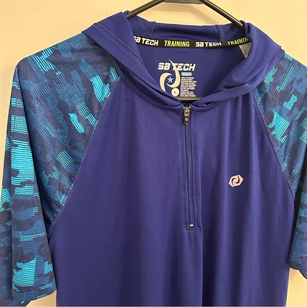 Men’s Short Sleeve‎ Quarter Zip Athletic Running Biking Shirt With Hood SB TECH